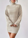 And Winter Half-High Collar Knitted Dress Women's Fashion Pure Color Sexy Bag Ass