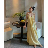 Zingj Yellow Halter Dress Loose Lazy Wind Summer 2023 New Back Sexy Light Yellow