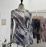 Tie-Dye-Print Net Yarn Jersey Long-Sleeved Top Irregularly T-Shirt With Thin Short T-Shirt