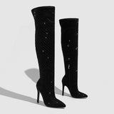 New Fashion Water Drilled Over Knee Boots Sexy Tip Side Zipper Comfortable Large