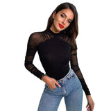 Zingj Women's Sexy Gauze Splicing Long Sleeve Slim Slim Temperament Elegant Wind Joined Suit