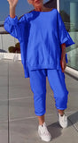 New Casual Solid Color Collar Long-Sleeved Top Sports Trouser Suit