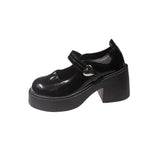 Jane Shoes Women 2025 Autumn And Winter New Fashion Round Head Thick Leather Shoes Thick Sole Single