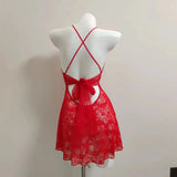 Pajamas Woman 2025 New Seduction Red Lace Hollow Big Bow Bow Small Breast Slings Sleeping