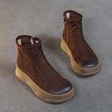Layer Of Kraft Two Cotton Thick Skin Boots Autumn And Winter Simple Martin Boots Women Side Zippered British Short