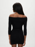 Temperament Short Dress 2025 Autumn And Winter New Striped Shoulder Repair Slim Sexy Short Dress