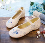 Zingj Heel Shoes Shallow Mouth Embroidered Cloth Shoes One Word Buckle Xianhe National Wind Retro Hanfu Shoes Women's