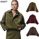 Women's ZA Summer New Shoulder Buckle Waist Bomber Jacket Three-Piece