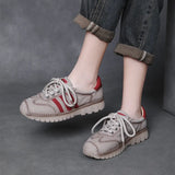 Time 99] Head-Level Cowfreft Leather-Scage Shoes Women's New Sports Leisure Agment Shoes Soft Sole Single