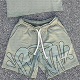 Letter Print Loose Short-Sleeved Top Street Hip-Hop Men And Women T-Shirt Shorts