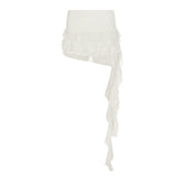 Holiday Wind Niche Design Irregular Lotus Leaf Side Mesh Splicing Solid Color Low-Rise Half-Body