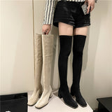 Zingj Boots For Women With High-Heel Boots 2023 New Pure Color Suede Square-Head Boots-Outfit