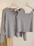 Zingj Texture Two-Piece Set Of Halter Vest Knit Cardigan Female Autumn 2024 New Women's Sweater Suit