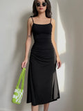 Fashion Strappy Ruched Sexy Black Dress Irregular Elegant Backless Long Dress Party Summer Dresses Women 2023