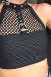 Cropped Black Punk Gothic Halter Top Festival Backless Sexy Transparent Fishnet Tops Summer 2023 Tank Top Vest