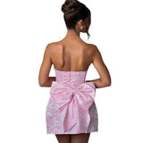 Zingj 2024 New Women's Sweet Slim Jacquard Breast Strap Bow Mini