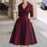 Elegant Stuff Spring And Autumn Long-Sleeved Belt Dress