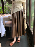 Xixi 2025 Autumn New Temperament Commute High-Waisted Half-Body Skirt PU Folding A-Skin Skirt