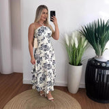 Zingj Spring / Summer New Southeast Asian Holiday Style Personality Digital Print Hanging Neck Wipe Chest Thin Belt