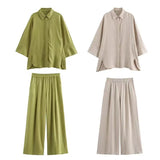Women's INS Exploding Loose Linen Shirts Tight Straight Pants Set