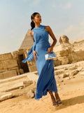 Women's Solid Color Chiffon Ribbon Dress With Chest-Scared Fashion Sleeveless Women