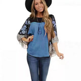 Women's Wear Bat Sleeve Print Color Swafge Round Collar Blouse