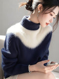 And White Imitation Sting Velvet Sweater Women 2025 Winter New High-End Feeling Super-Good-Looking Half-High Collar Top Knitted