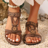 Flat-Bottomed Flowers Roman Large Size Women's Sandals Beads Tight With Light Beach Cool