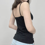 Cloth Forget Black And White Striped Lace Lace Splicing V-Neck Sling Vest Sexy Set-Up Inside The
