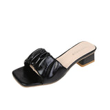 Spring And Summer New High-Heded One-Word Slippers Women's Head Lazy Half-Fashion Folds Wearing Sandals