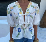 Women's V-Neck Tie With Printed Short-Sleeved Top - Explosive Long-Term Stocking Assured