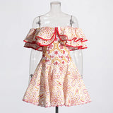 Holiday Wind Shoulder Lotus Leaf Side Short Dress 2025 Summer New Fashion Design Waist Thin Dress Dress
