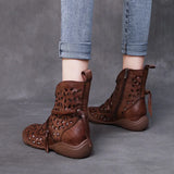 Style Retro Handmade Cool Boots Women Spring And Summer New Leather Hollow Hole Shoes Soft Back Breathable High Help Single Boots