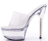 Zingj Style Sexy Super High Heels 15CM Thin Heel Waterproof Platform Slippers Transparent Crystal Shoes Wedding Shoes Banquet High