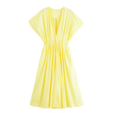 Summer New Women's Folding Shoulder Short-Sleeved Fan Flute Long