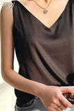 Women's Blouses New Summer Casual V Neck Basic Satin Blouse Top 2023 Loose White Office Green Silk Blouses for