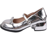 Zingj Ins Silver French Thick Heel Mary Jane Shoes Female 2023 New Summer Shallow Mouth With Skirt Round Head Single