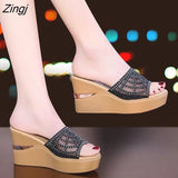 New Summer Sandals Women Wedge Heels Platform Fashion Open Toe Sequin High Heels Beach Shoes Slippers Sandals