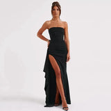 New Evening Dress Party Woman's Word Collar T-Shirt Sexy Bare Back High Open Fork
