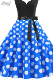 Women Dot Print Dress Summer Sexy V-neck Sleeveless Elegant Vintgae Party Dress Vestidos S~3XL Robe
