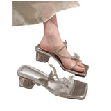 The Summer Of 2025, The New Bow Water Drill High And Cool Slippers Women Thick And Transparent Silver High-Hee