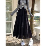 Embroidered Patchwork Spliced Maxi Skirt-Outfit