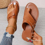 Large-Size Sleeve Flat-Bottom Slippers Women Buckle Retro Wearing Beach Cool Slippers