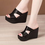 Slope And Cool Slippers Women's Summer New Loose Cake Thick Bottom Waterproof Table Fashion Wearing Large-Size