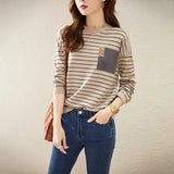 Round Collar Stripe Cashmere Knit Sweater Female Qiu Dong New Style Korean Version Temperament Loose Joker Bottom Unlined Upper