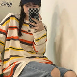 Sleeve T-shirts Women Striped College O-Neck Loose Leisure All-match Female Tees Popular Simple Students Spring Stylish