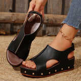 New Thick-Bottomed Hollow Fish Mouth Sandals Women Large Size Rivet Magic Sticky Slope And Beach Cool