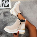 Leisure Short Boots Autumn And Winter New Round Head Side Zipper Thick Bottom High Help Ms. Short