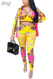 Print Sexy 3 Two Piece Set Strap Women's Sets Crop Top Long Sleeve Cloak And Pencil Leggings Pants Set Suit