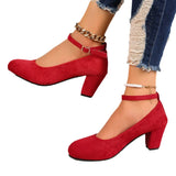 Single-Shoe Women 2025 Spring New High-Heeled Korean Version Of The Round Head Velvet Buckle Coarse Fashion And Shallow Women's